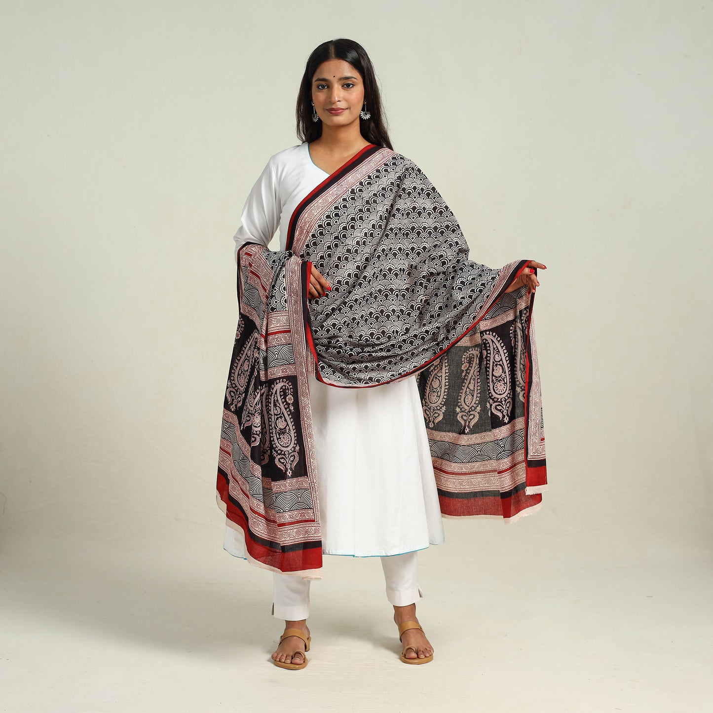 Grey - Hand Block Print Cotton Bagh Dupatta 11