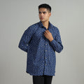Blue - Indigo Block Printed Cotton Men Full Sleeve Shirt 15