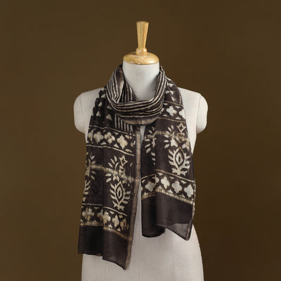 Brown - Pipad Hand Block Print Natural Dyed Chanderi Silk Handloom Stole 56