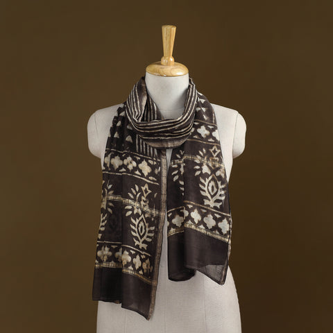 Brown - Pipad Hand Block Print Natural Dyed Chanderi Silk Handloom Stole 56