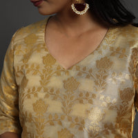 Beige - Cutwork Tissue Zari Jaal Banarasi Silk Kurta 05