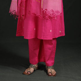 Plain Slub Cotton Hand Embroidered Suit Set with Dupatta for women 08