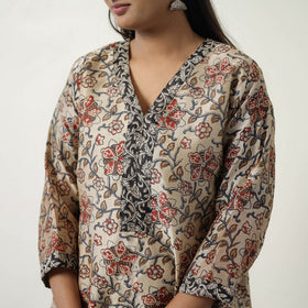 Buy Beige Chanderi Silk Hand Block Bagru Print Kurta Set