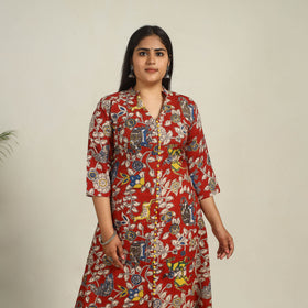 Buy Red Printed Cotton A-Line Kalamkari Kurta