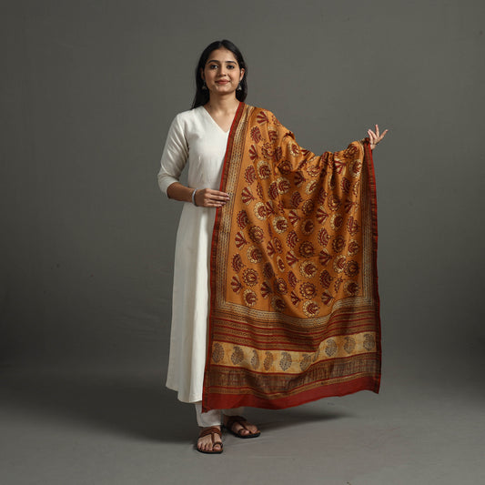 Orange - Block Printed Chanderi Silk Bagru Dupatta 83