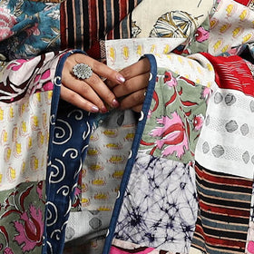 Multicolor - indigo cotton reversible patchwork dupatta 02