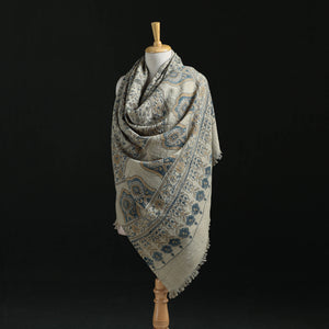 Beige - Ajrakh Hand Block Print Natural Dyed Handwoven Acrylic Wool Shawl 19