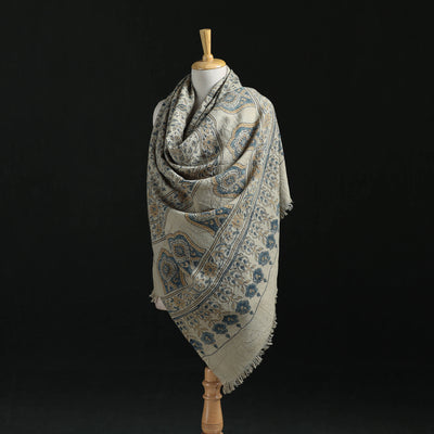 Ajrakh Hand Block Print Natural Dyed Handwoven Acrylic Wool Shawl 19