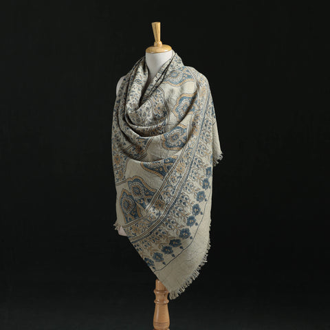 Ajrakh Hand Block Print Natural Dyed Handwoven Acrylic Wool Shawl 19