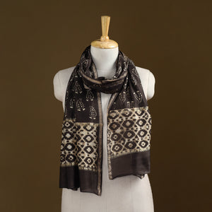Brown - Pipad Hand Block Print Natural Dyed Chanderi Silk Handloom Stole 57