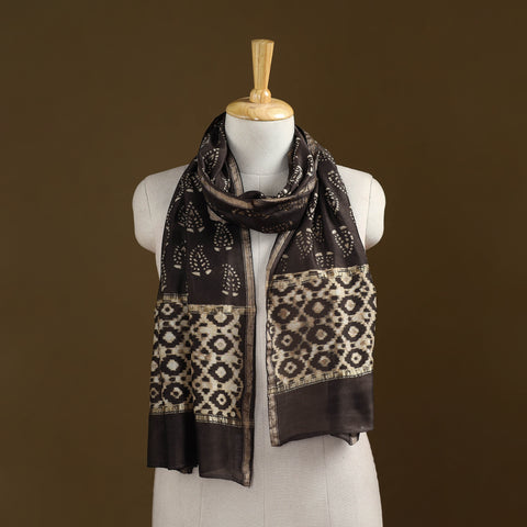 Brown - Pipad Hand Block Print Natural Dyed Chanderi Silk Handloom Stole 57