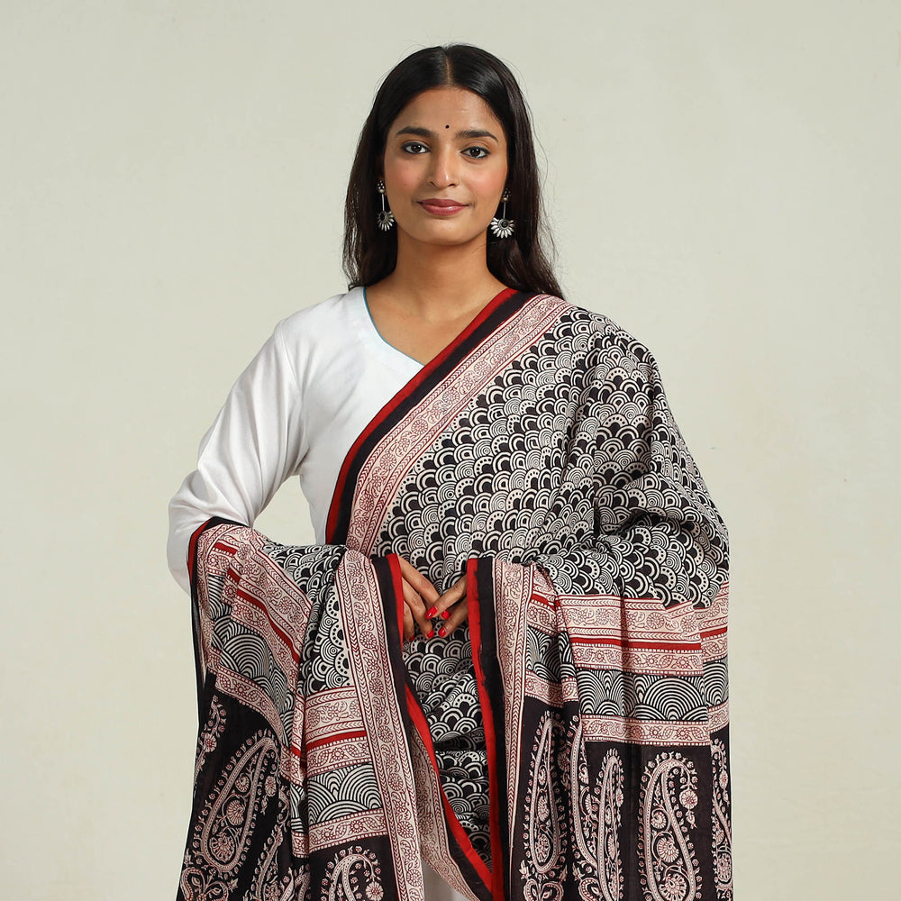 Grey - Hand Block Print Cotton Bagh Dupatta 11