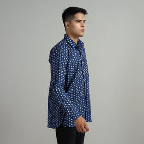 Blue - Indigo Block Printed Cotton Men Full Sleeve Shirt 15