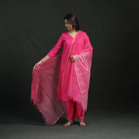 Plain Slub Cotton Hand Embroidered Suit Set with Dupatta for women 08