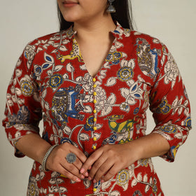 Buy Red Printed Cotton A-Line Kalamkari Kurta