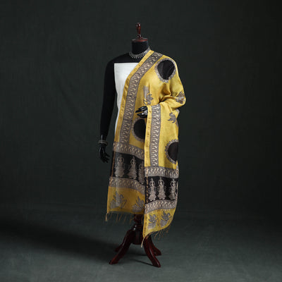 Yellow - Mata Ni Pachedi Handpainted Natural Dyed Chanderi Silk Handloom Dupatta 13