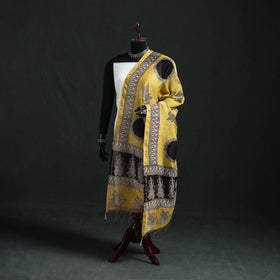 Yellow - Mata Ni Pachedi Handpainted Natural Dyed Chanderi Silk Handloom Dupatta 13