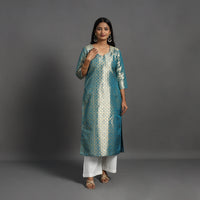 Blue - Cutwork Tissue Zari Jaal Banarasi Silk Kurta 06