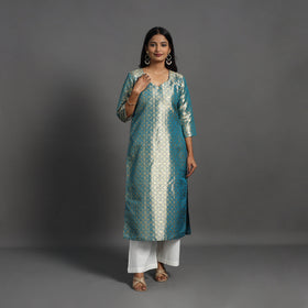 Blue Cutwork Tissue Zari Jaal Banarasi Silk Kurta for Women