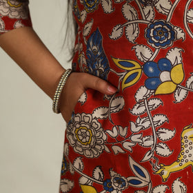 Buy Red Printed Cotton A-Line Kalamkari Kurta