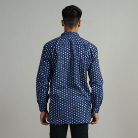Blue - Indigo Block Printed Cotton Men Full Sleeve Shirt 15