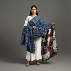 Multicolor - indigo cotton reversible patchwork dupatta 02
