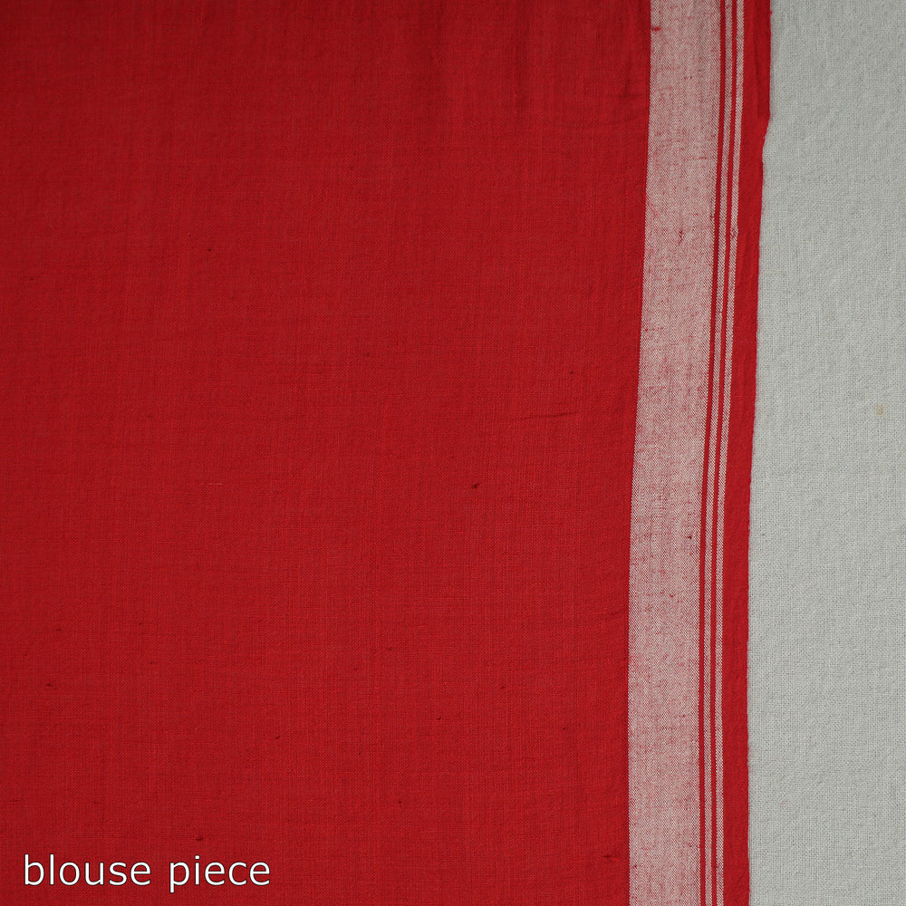 Red - Handloom Cotton Phulia Jamdani Saree with Tassels 15