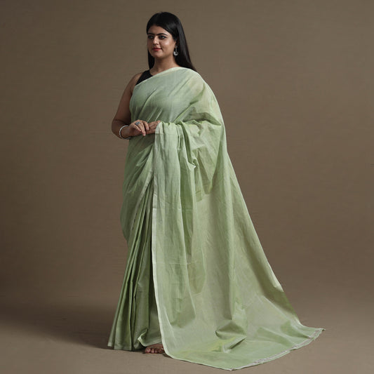 Green - Traditional Venkatagiri Handloom Cotton Zari Stripe Saree