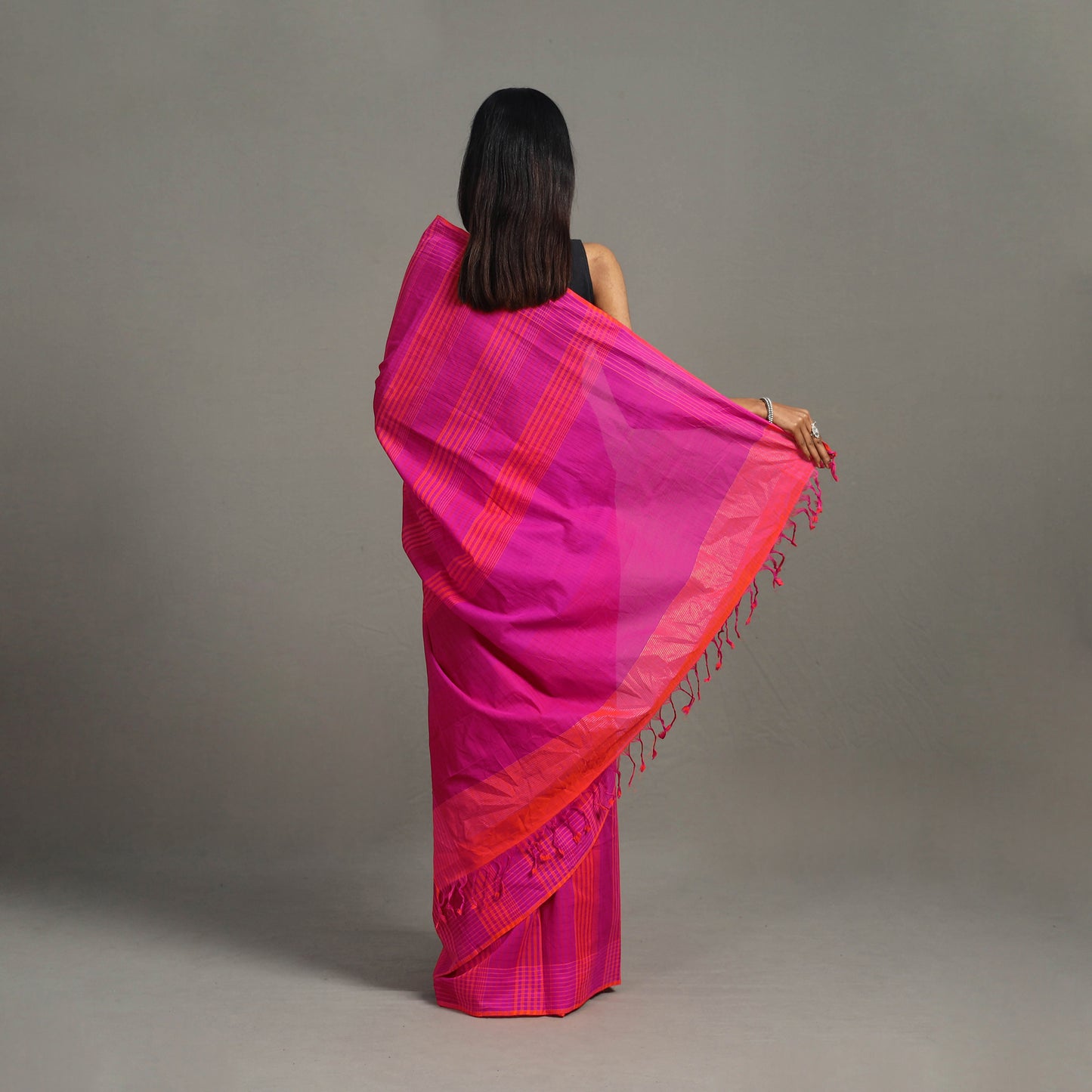 Purple - Stripes Cotton Handloom Saree 10