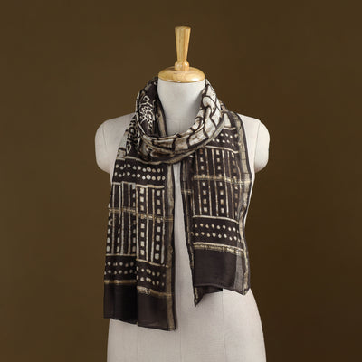Brown - Pipad Hand Block Print Natural Dyed Chanderi Silk Handloom Stole 58