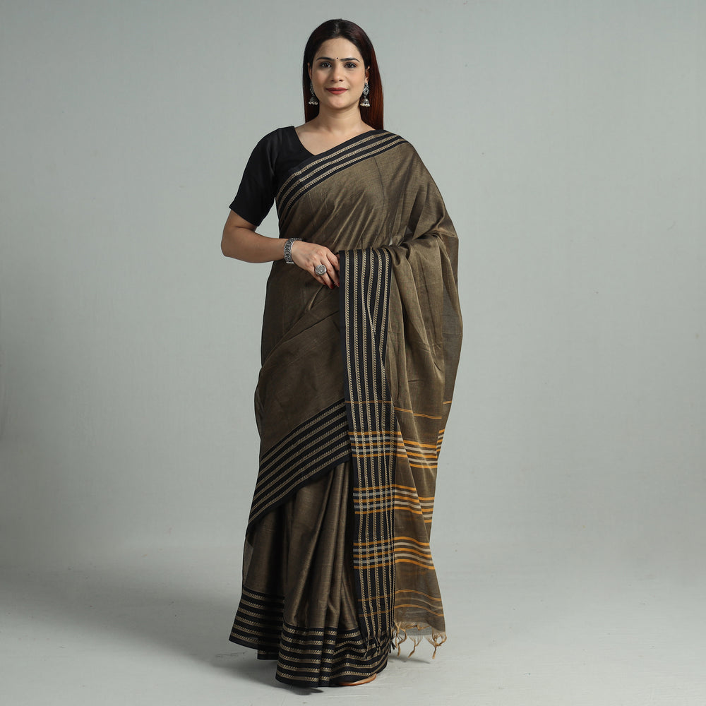 Brown - Dharwad Cotton Saree with Thread Border 38