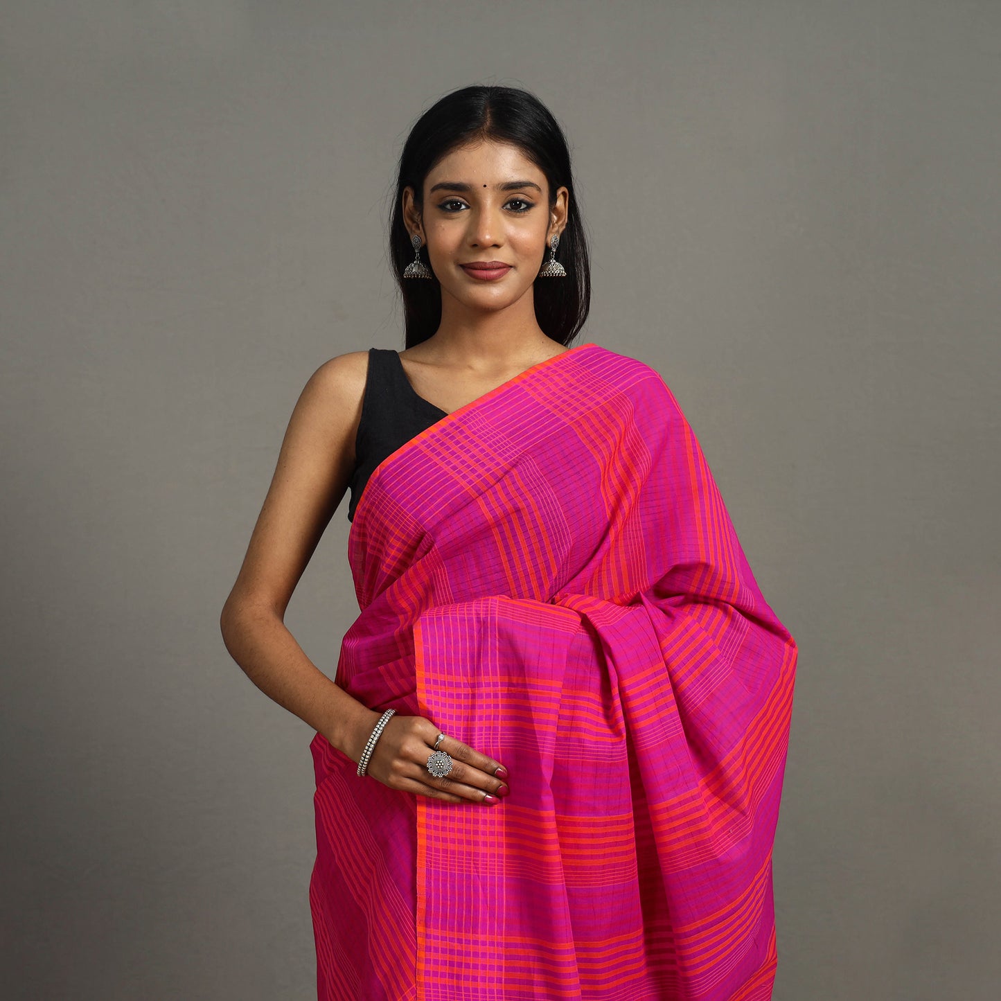 Purple - Stripes Cotton Handloom Saree 10