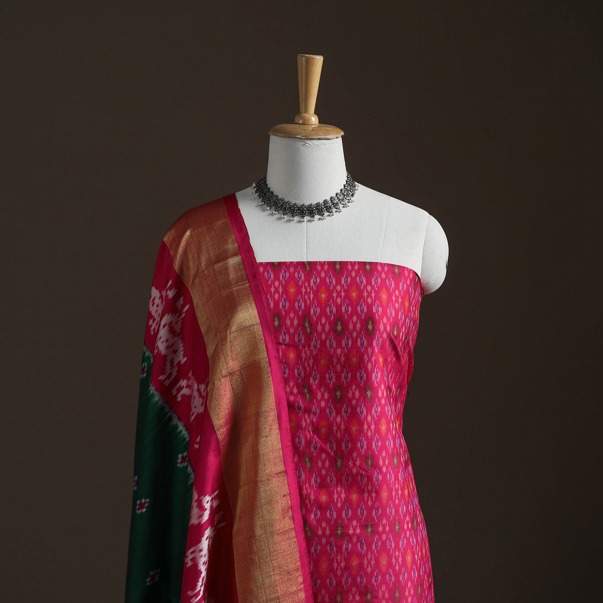Pochampally Ikat Handloom Sico Unstitched Dress Material: Kurta with Mulberry Silk Dupatta 40