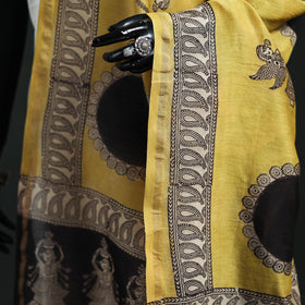 Yellow - Mata Ni Pachedi Handpainted Natural Dyed Chanderi Silk Handloom Dupatta 13