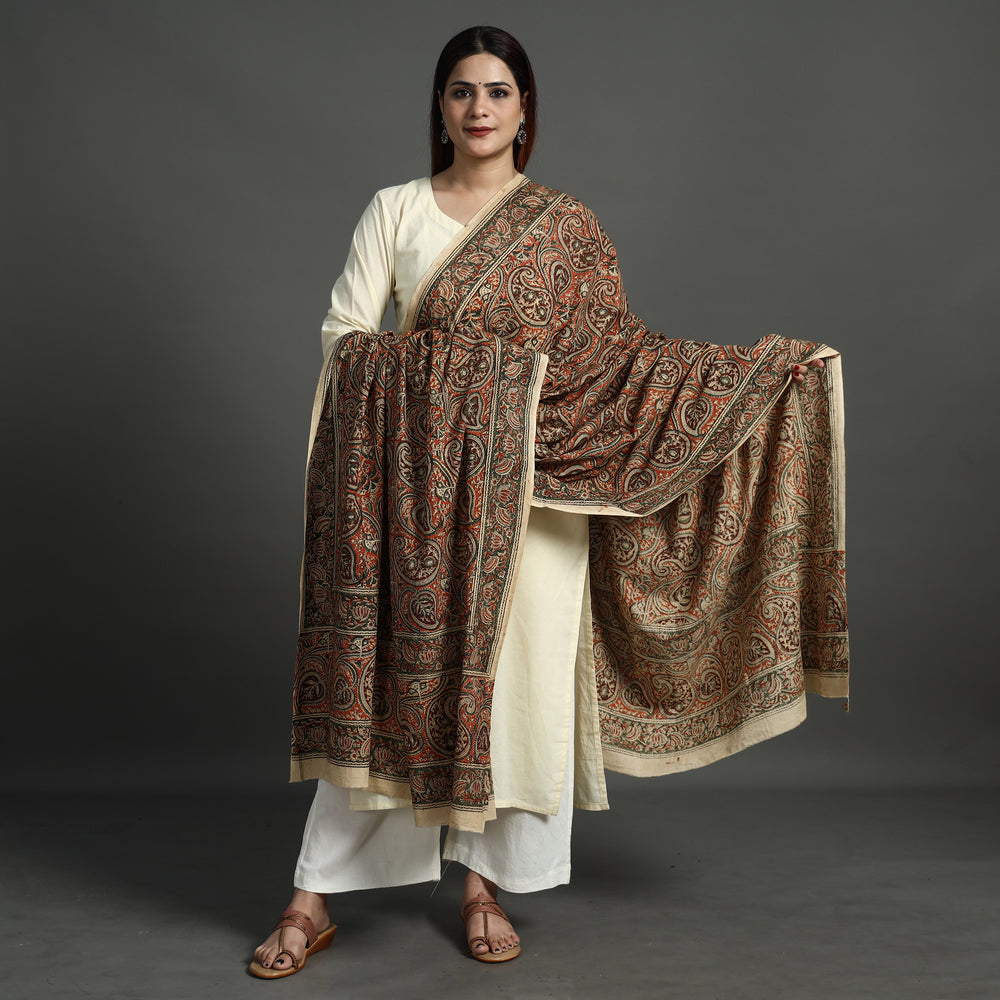 Orange - Pedana Kalamkari Block Printed Cotton Dupatta 169