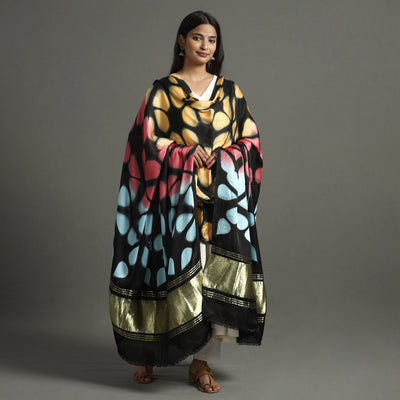 Multicolor - Shibori Clamp Dyed Modal Silk Dupatta with Zari Border 13