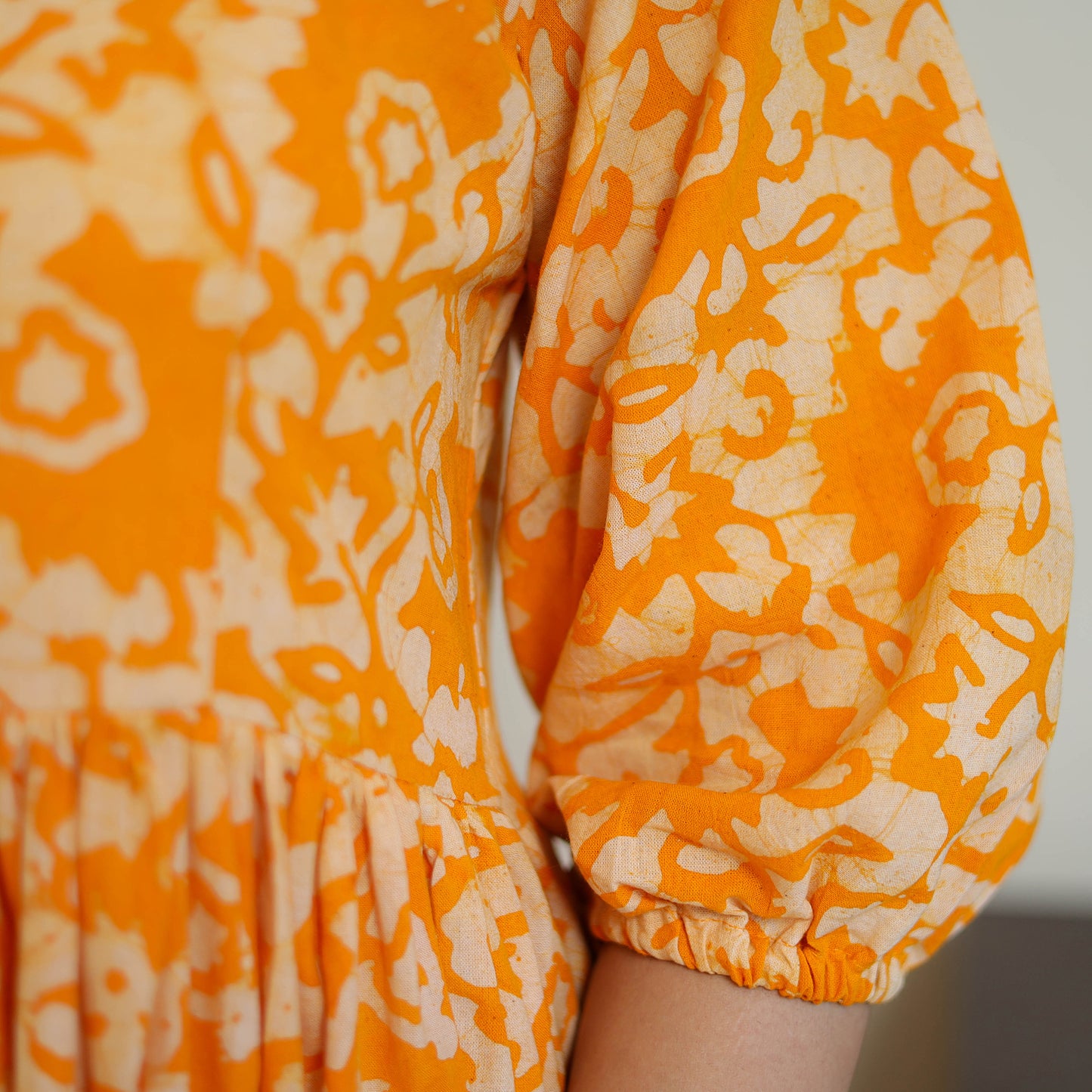 Orange - Pure Cotton Tiered Batik Print Dress 08