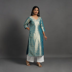 Blue Cutwork Tissue Zari Jaal Banarasi Silk Kurta for Women