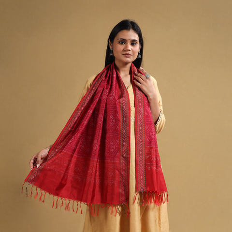 Red - Handloom Mulberry Silk Pochampally Ikat Stole 10