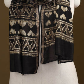 Brown - Pipad Hand Block Print Natural Dyed Chanderi Silk Handloom Stole 60