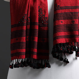  Red Kutch Embroidery Handwoven Merino Wool Stole 07