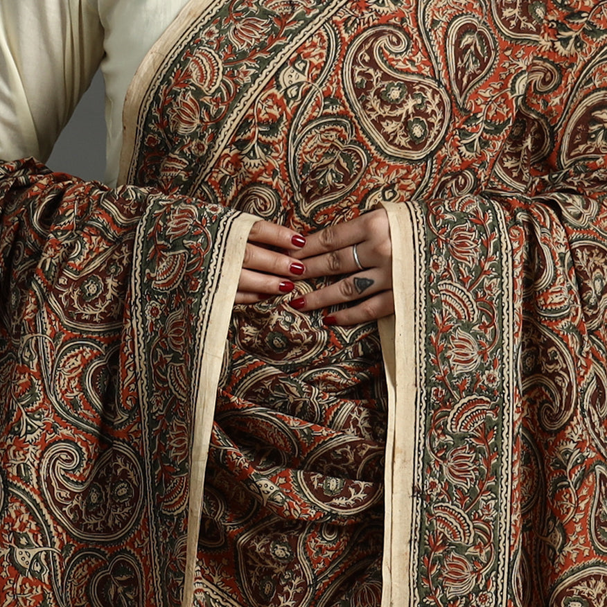 Orange - Pedana Kalamkari Block Printed Cotton Dupatta 169