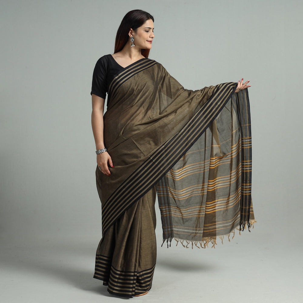 Brown - Dharwad Cotton Saree with Thread Border 38