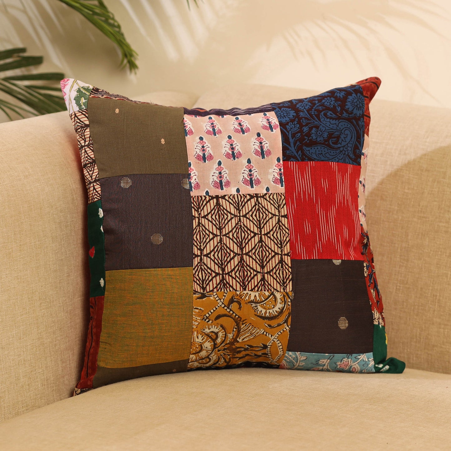 Buy Multicolor Handcrafted Cotton Patchwork Cushion Cover