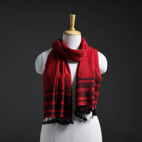  Red Kutch Embroidery Handwoven Merino Wool Stole 07