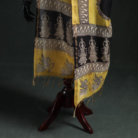Yellow - Mata Ni Pachedi Handpainted Natural Dyed Chanderi Silk Handloom Dupatta 13