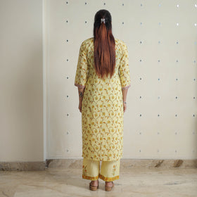 Yellow - sanganeri cotton kurta suit set 17 - handcrafted