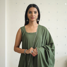 Yashasmini Green Cotton Flared Kurta with Palazzo & Dupatta Set