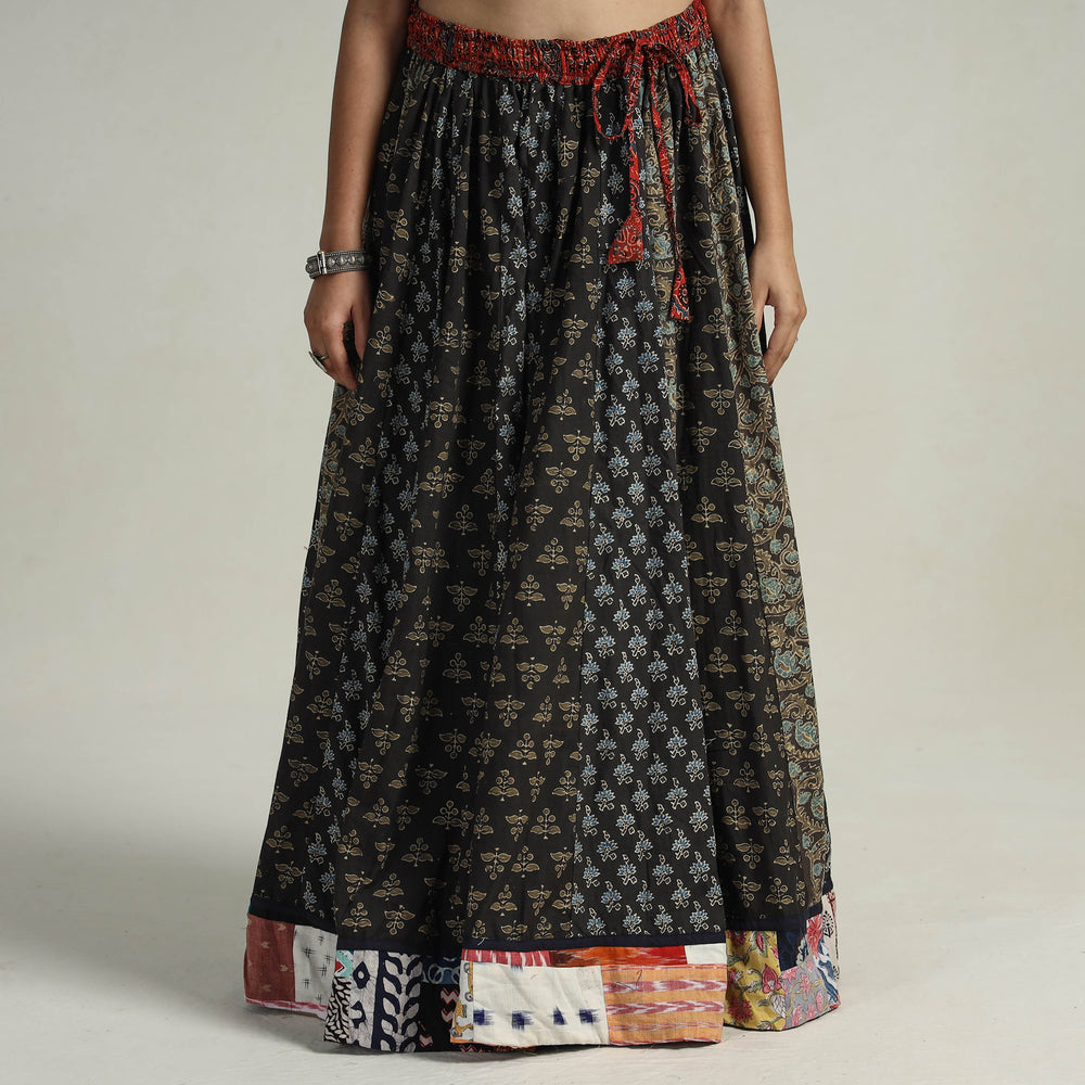 Multicolor - Kutch Block Printed 24 Kali Cotton Long Skirt 15