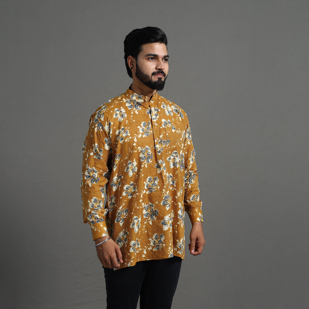 Kantha Stitch Cotton Short Sanganeri Kurta for Men 04